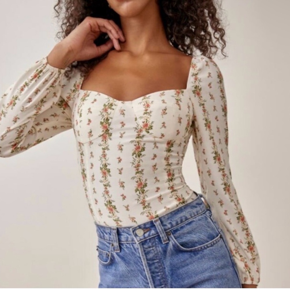 Reformation Floral Cream Blouse - Picture 3 of 3